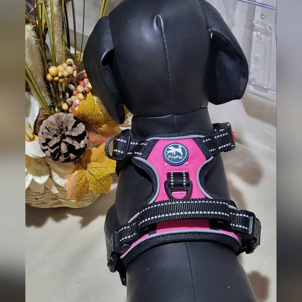 PoyPet NIB Pink/Black No Pull Reflective Dog Harness Size Small